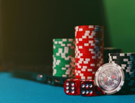 casino chips and dice close up