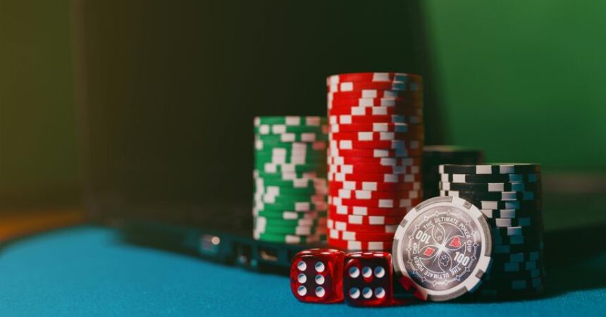 casino chips and dice close up